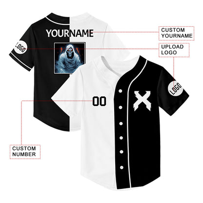 Custom Black White Skull Rave Baseball Jersey For EDM EDC Festivals