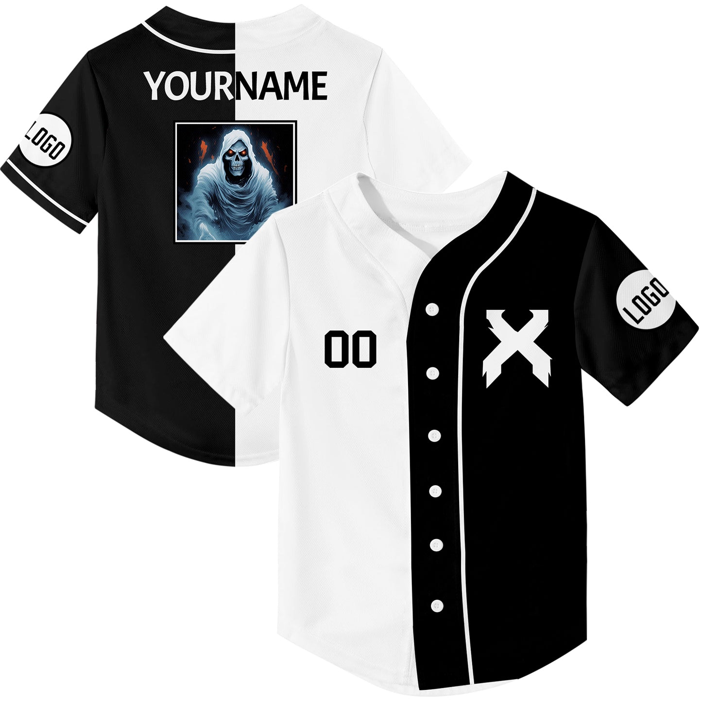 Custom Black White Skull Rave Baseball Jersey For EDM EDC Festivals