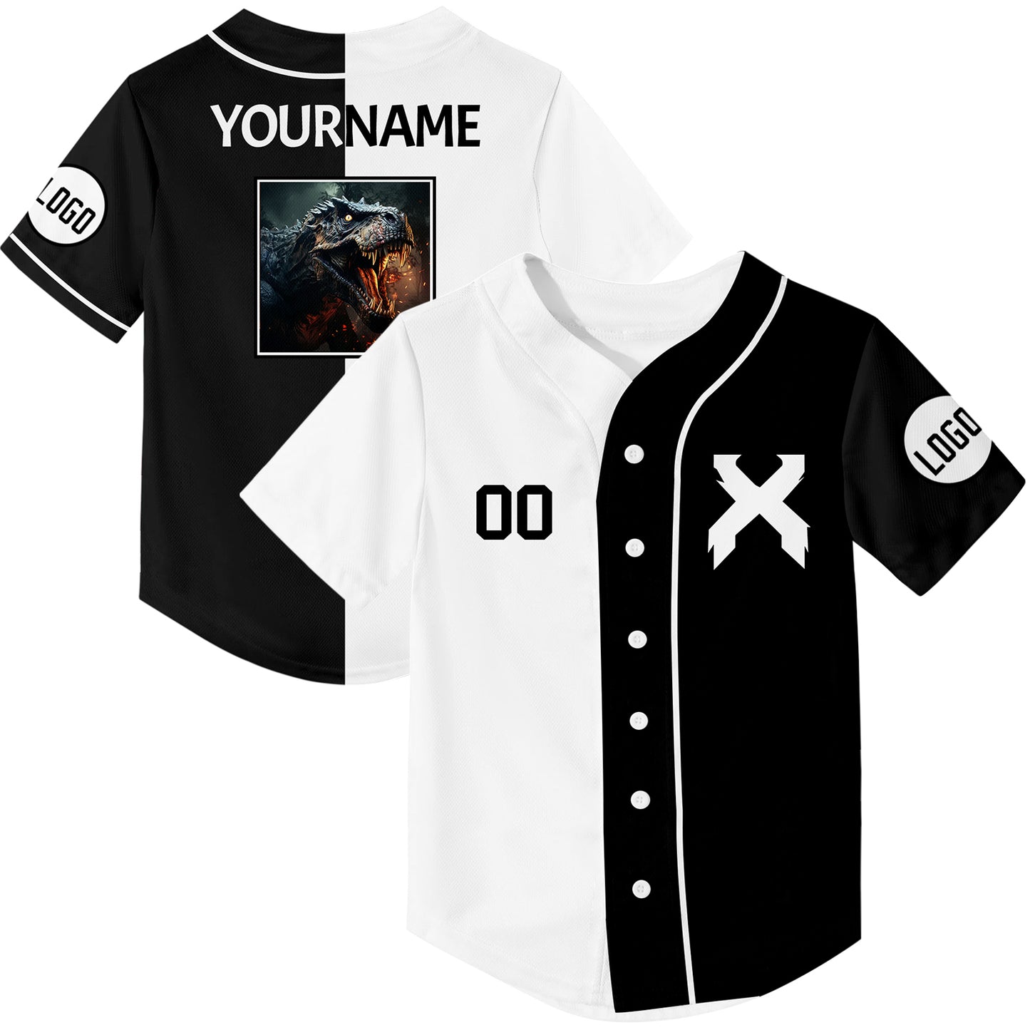 Custom Black White Dragon Rave Baseball Jersey For EDM EDC Festivals