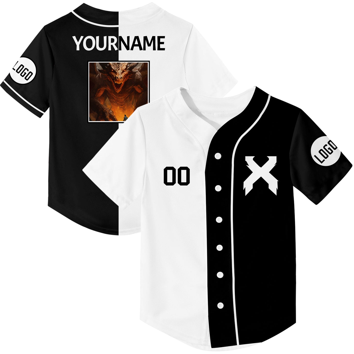 Custom Black White Dragon Rave Baseball Jersey For EDM EDC Festivals