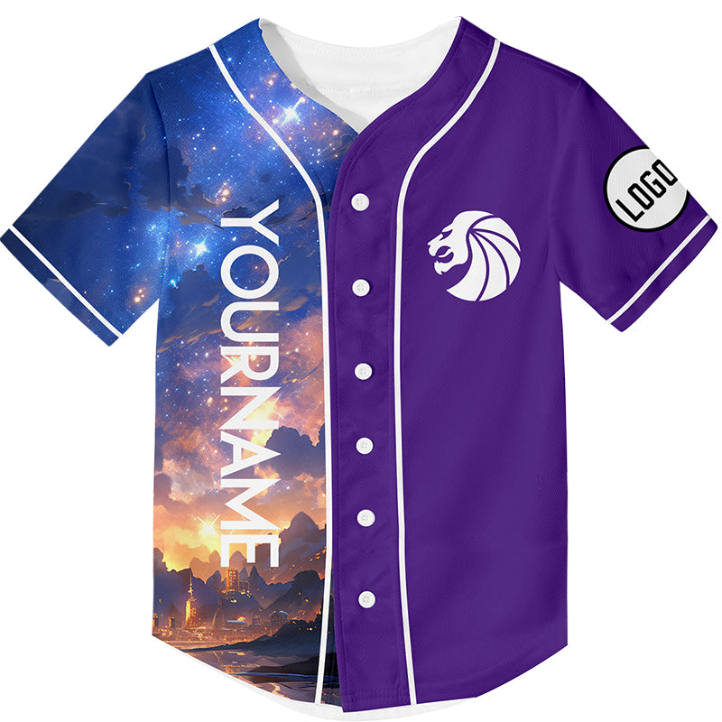 Custom Purple Starry Sky Lion Rave Baseball Jersey For EDM EDC Festivals