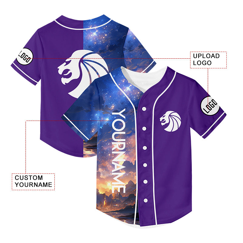 Custom Purple Starry Sky Lion Rave Baseball Jersey For EDM EDC Festivals