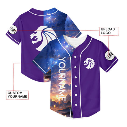 Custom Purple Starry Sky Lion Rave Baseball Jersey For EDM EDC Festivals