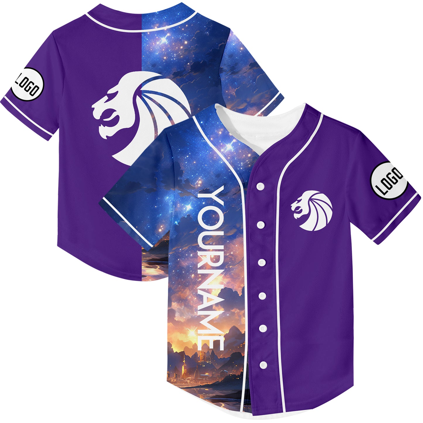 Custom Purple Starry Sky Lion Rave Baseball Jersey For EDM EDC Festivals