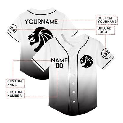 Custom White Black Fade Fashion Lion Flower Rave Baseball Jersey For EDM EDC Festivals