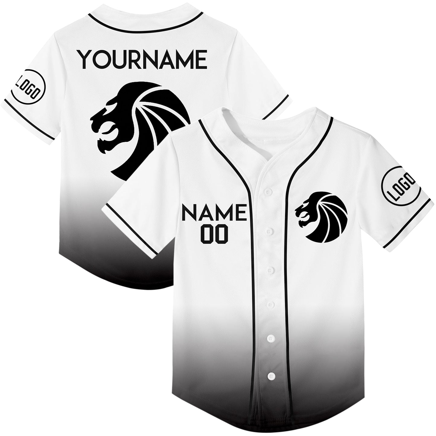 Custom White Black Fade Fashion Lion Flower Rave Baseball Jersey For EDM EDC Festivals