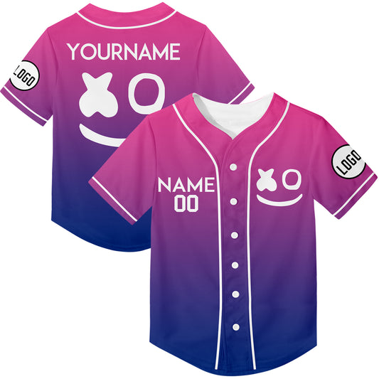 Custom Pink Blue Fade Fashion Smiley Face Rave Baseball Jersey For EDM EDC Festivals