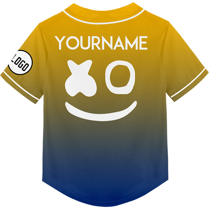 Custom Gold Blue Fade Fashion Smiley Face Rave Baseball Jersey For EDM EDC Festivals