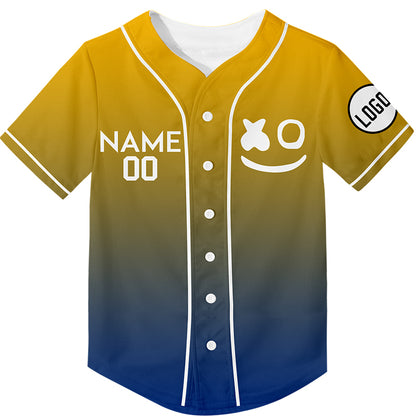 Custom Gold Blue Fade Fashion Smiley Face Rave Baseball Jersey For EDM EDC Festivals