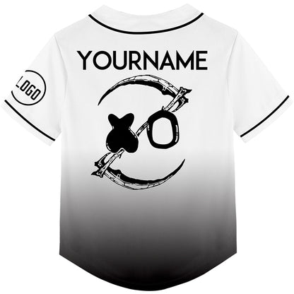 Custom White Black Fade Fashion Smiley Face Sickle Rave Baseball Jersey For EDM EDC Festivals