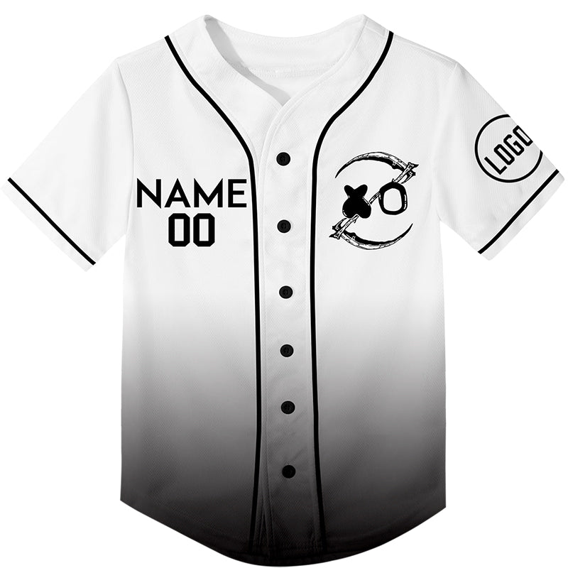 Custom White Black Fade Fashion Smiley Face Sickle Rave Baseball Jersey For EDM EDC Festivals