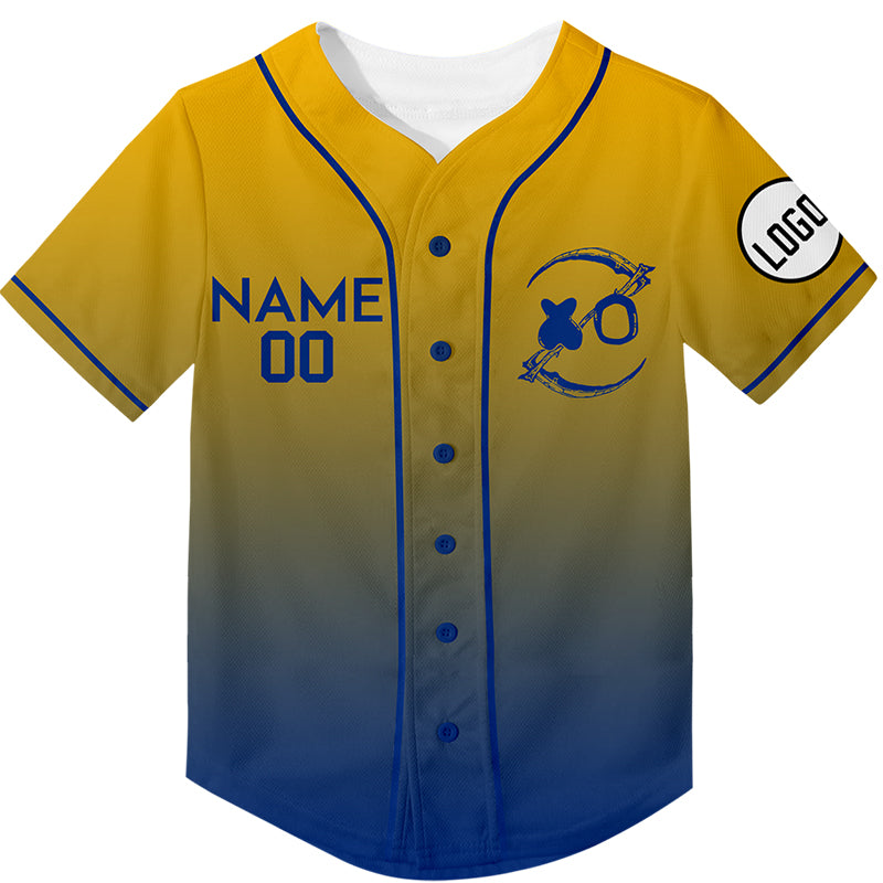 Custom Gold Royal Fade Fashion Smiley Face Sickle Rave Baseball Jersey For EDM EDC Festivals