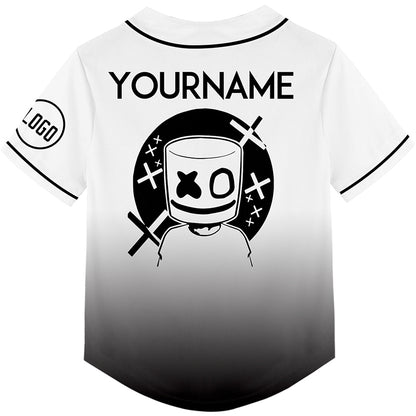 Custom White Black Fade Fashion Smiley Face Rave Baseball Jersey For EDM EDC Festivals