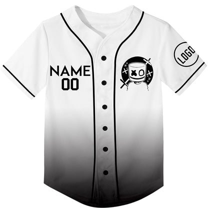 Custom White Black Fade Fashion Smiley Face Rave Baseball Jersey For EDM EDC Festivals