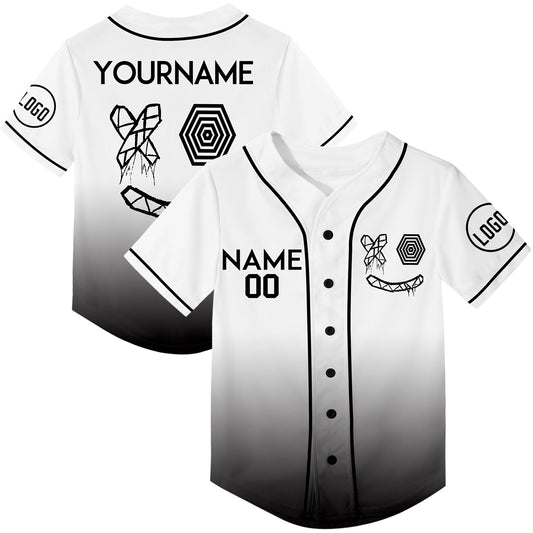 Custom White Black Fade Fashion Smiley Face Rave Baseball Jersey For EDM EDC Festivals