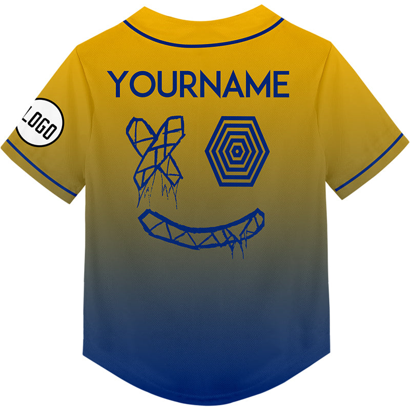 Custom Gold Royal Fade Fashion Smiley Face Rave Baseball Jersey For EDM EDC Festivals