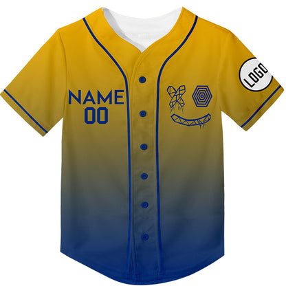 Custom Gold Royal Fade Fashion Smiley Face Rave Baseball Jersey For EDM EDC Festivals