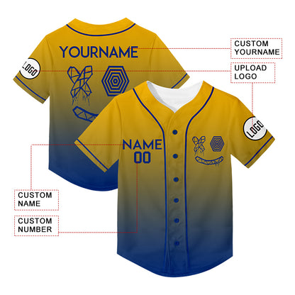 Custom Gold Royal Fade Fashion Smiley Face Rave Baseball Jersey For EDM EDC Festivals