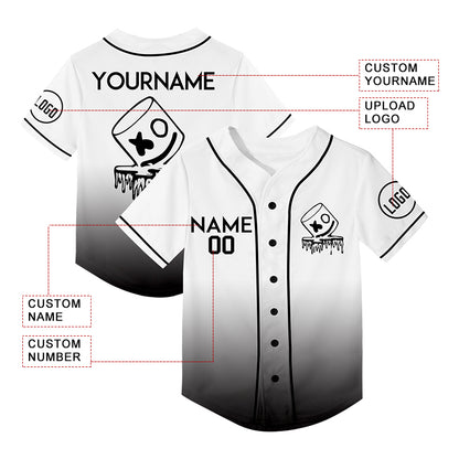 Custom White Black Fade Fashion Smiley Face Rave Baseball Jersey For EDM EDC Festivals