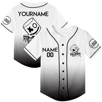 Custom White Black Fade Fashion Smiley Face Rave Baseball Jersey For EDM EDC Festivals