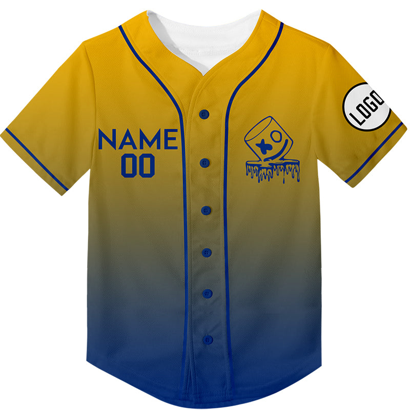 Custom Gold Royal Fade Fashion Smiley Face Rave Baseball Jersey For EDM EDC Festivals