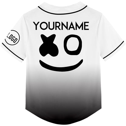 Custom White Black Fade Fashion Smiley Face Rave Baseball Jersey For EDM EDC Festivals