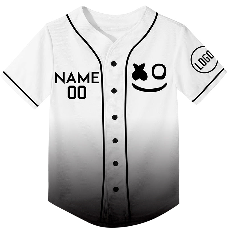 Custom White Black Fade Fashion Smiley Face Rave Baseball Jersey For EDM EDC Festivals