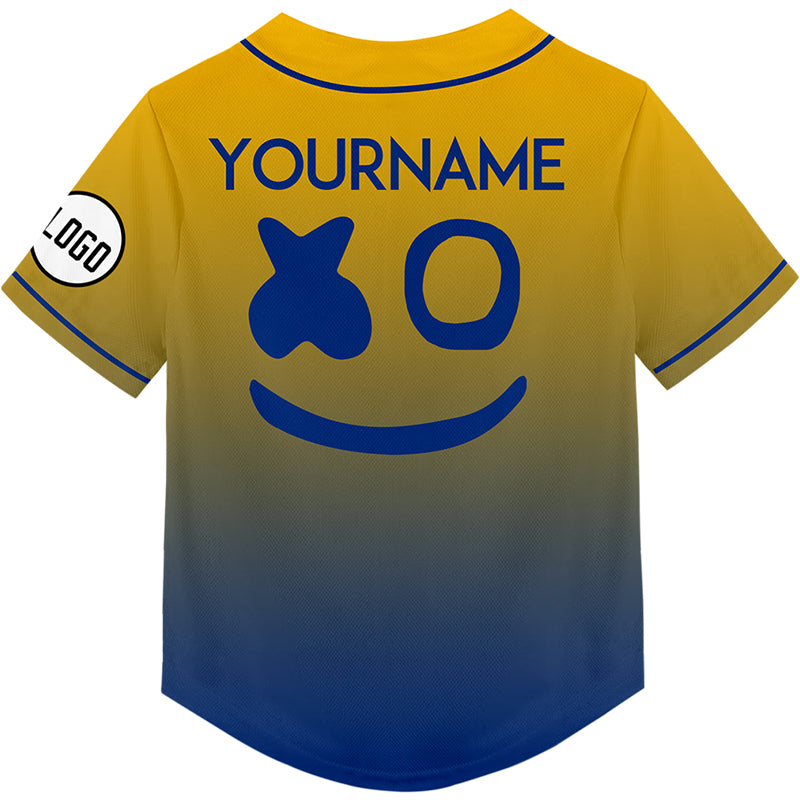 Custom Gold Royal Fade Fashion Smiley Face Rave Baseball Jersey For EDM EDC Festivals