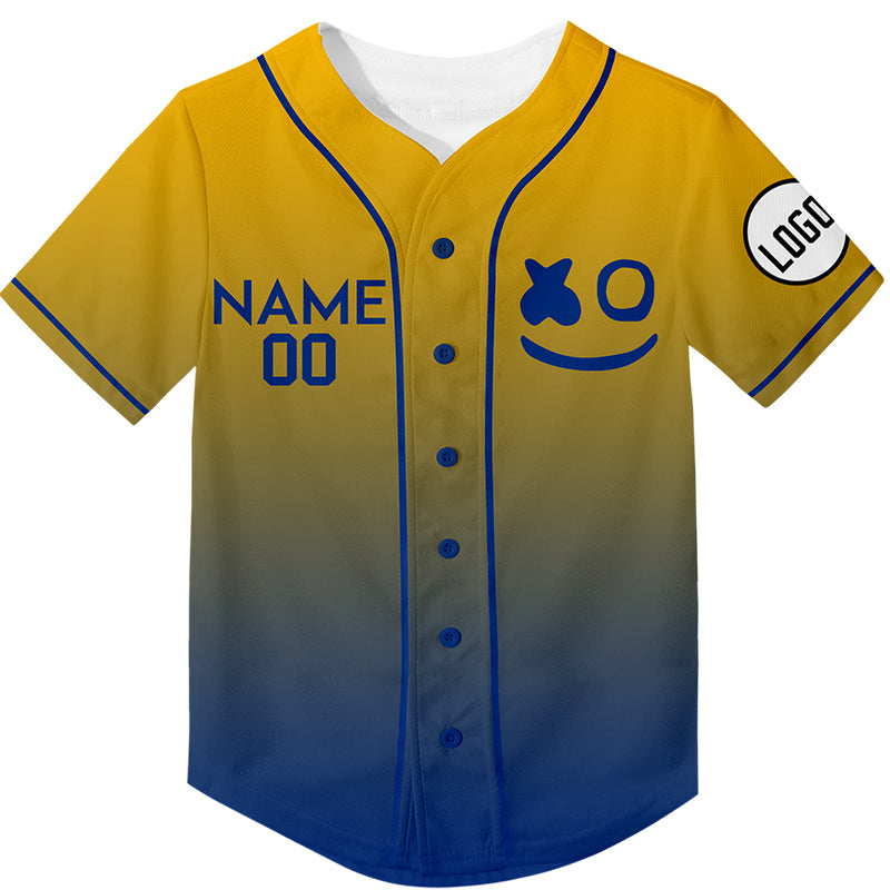 Custom Gold Royal Fade Fashion Smiley Face Rave Baseball Jersey For EDM EDC Festivals