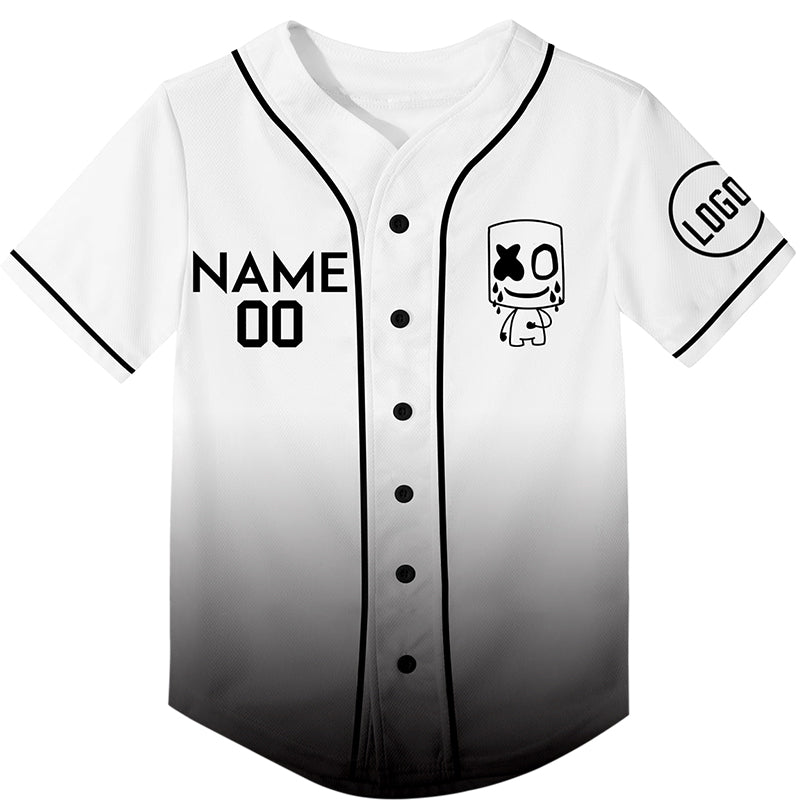 Custom White Black Fade Fashion Cry Rave Baseball Jersey For EDM EDC Festivals