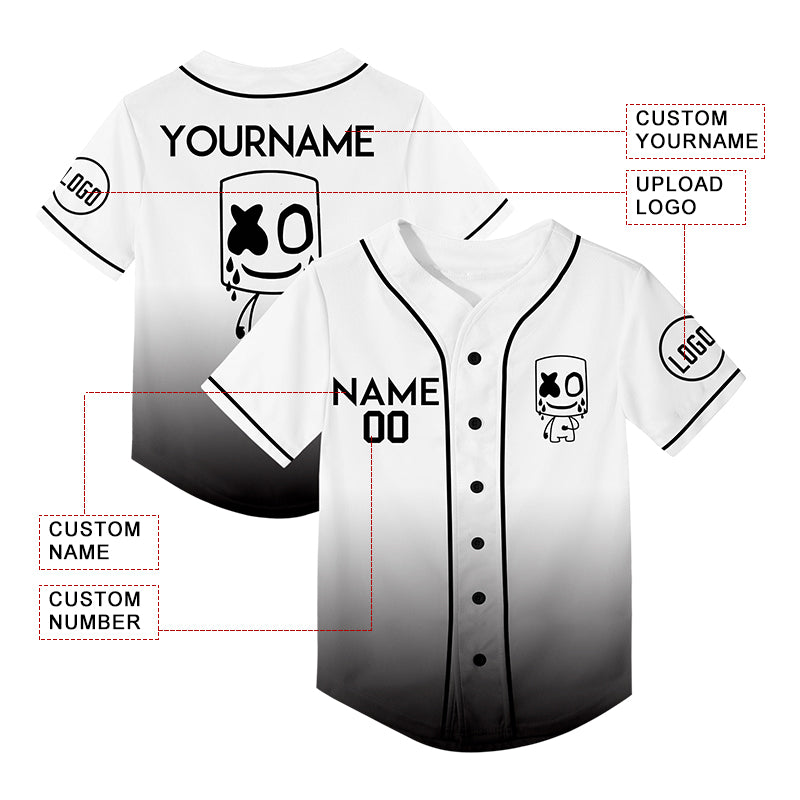 Custom White Black Fade Fashion Cry Rave Baseball Jersey For EDM EDC Festivals