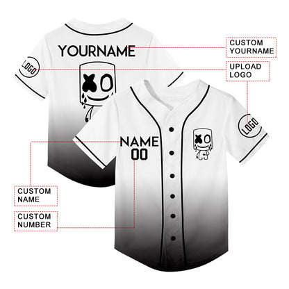 Custom White Black Fade Fashion Cry Rave Baseball Jersey For EDM EDC Festivals