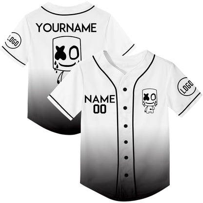 Custom White Black Fade Fashion Cry Rave Baseball Jersey For EDM EDC Festivals