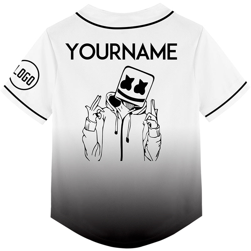 Custom White Black Smiley Face Fade Fashion Cry Rave Baseball Jersey For EDM EDC Festivals