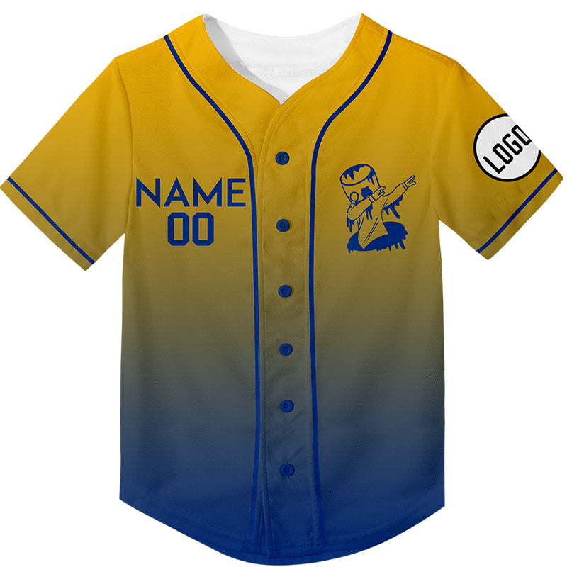 Custom Gold Royal Smiley Face Fade Fashion Cry Rave Baseball Jersey For EDM EDC Festivals