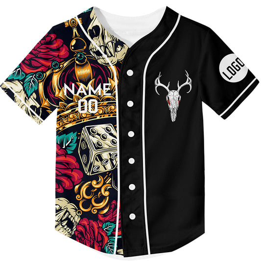 Custom Black Skull Dice Crown Sheep Head Rave Baseball Jersey For EDM EDC Festivals