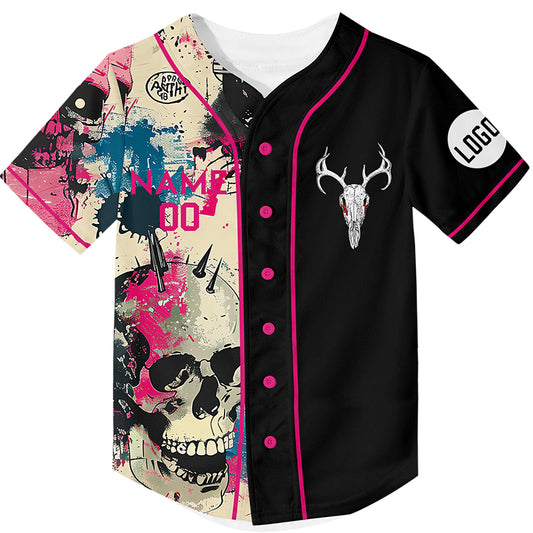 Custom Black Skull Graffiti Sheep Head Rave Baseball Jersey For EDM EDC Festivals