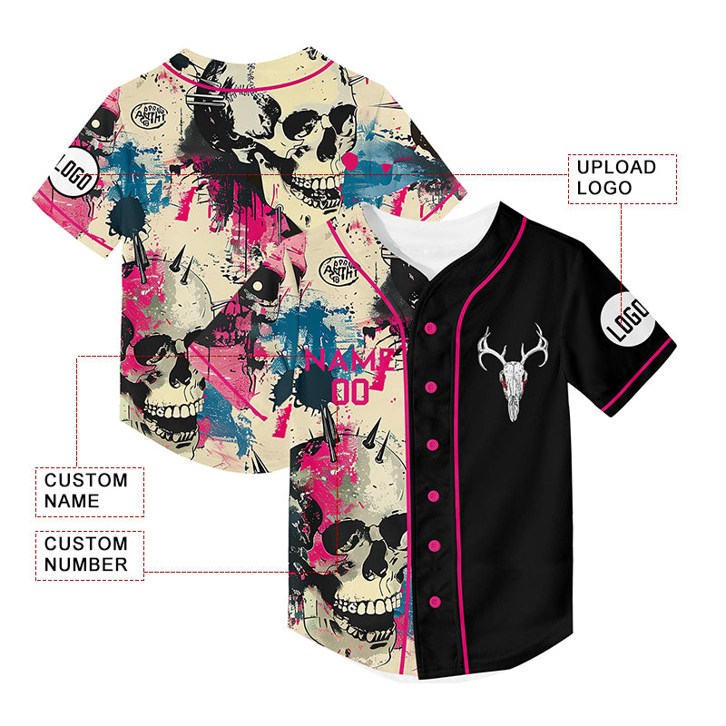 Custom Black Skull Graffiti Sheep Head Rave Baseball Jersey For EDM EDC Festivals