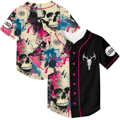 Custom Black Skull Graffiti Sheep Head Rave Baseball Jersey For EDM EDC Festivals