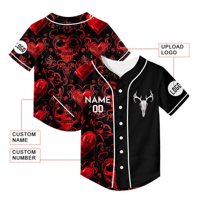 Custom Black Skull Heart Sheep Head Rave Baseball Jersey For EDM EDC Festivals