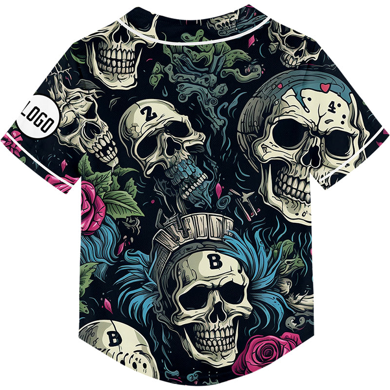 Custom Black Skull Waterweed Flower Sheep Head Rave Baseball Jersey For EDM EDC Festivals