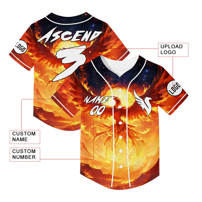 Custom Sunset Fire Phoenix Rave Baseball Jersey For EDM EDC Festivals