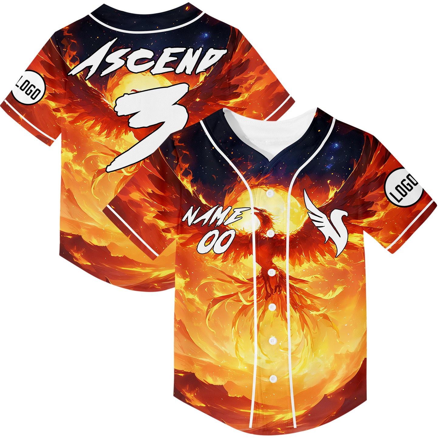 Custom Sunset Fire Phoenix Rave Baseball Jersey For EDM EDC Festivals