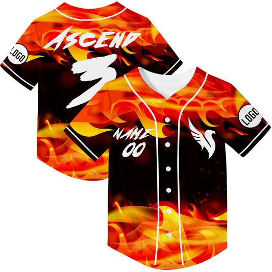 Custom Red Black Fire Phoenix Rave Baseball Jersey For EDM EDC Festivals