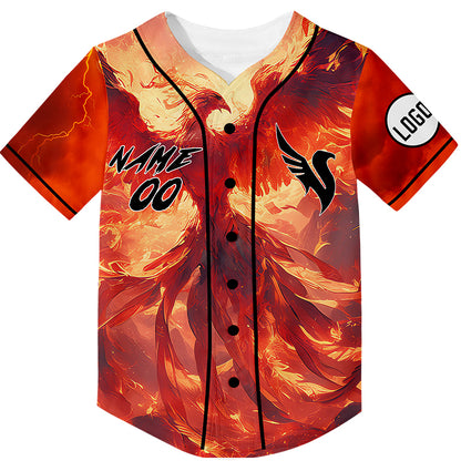 Custom Orange Fire Phoenix Rave Baseball Jersey For EDM EDC Festivals