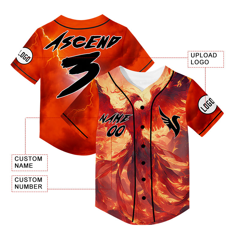 Custom Orange Fire Phoenix Rave Baseball Jersey For EDM EDC Festivals