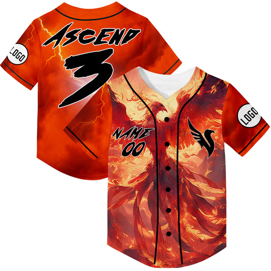 Custom Orange Fire Phoenix Rave Baseball Jersey For EDM EDC Festivals