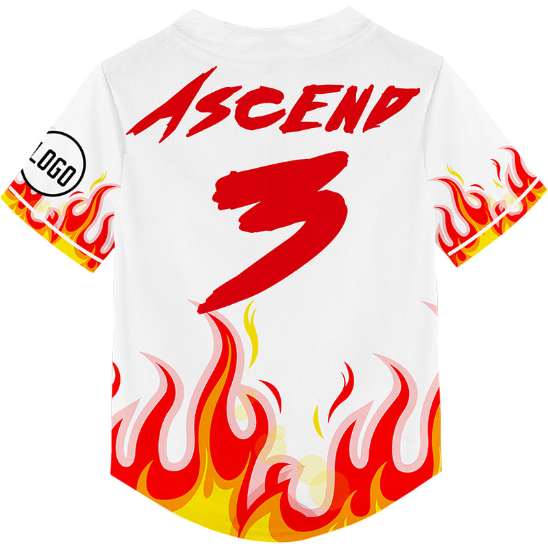 Custom White Red Fire Phoenix Rave Baseball Jersey For EDM EDC Festivals