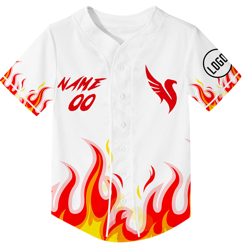 Custom White Red Fire Phoenix Rave Baseball Jersey For EDM EDC Festivals