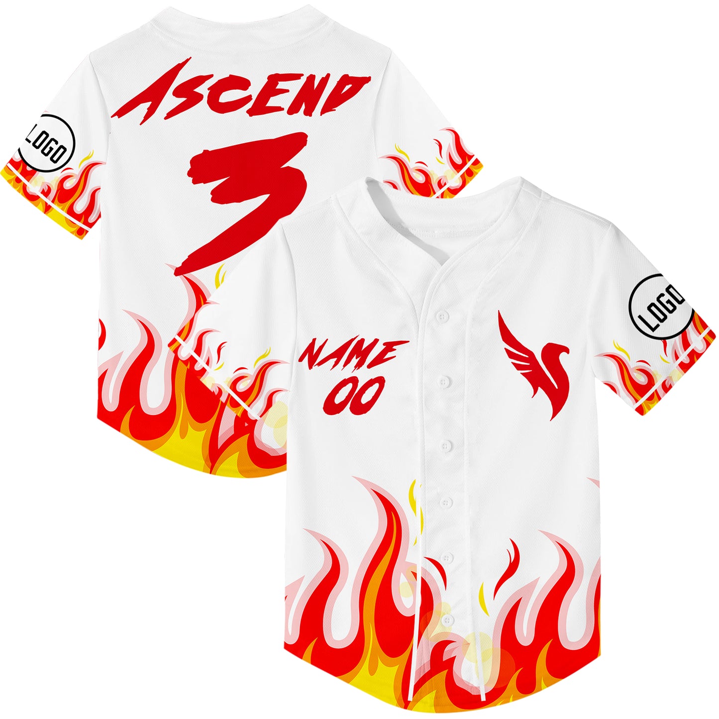 Custom White Red Fire Phoenix Rave Baseball Jersey For EDM EDC Festivals